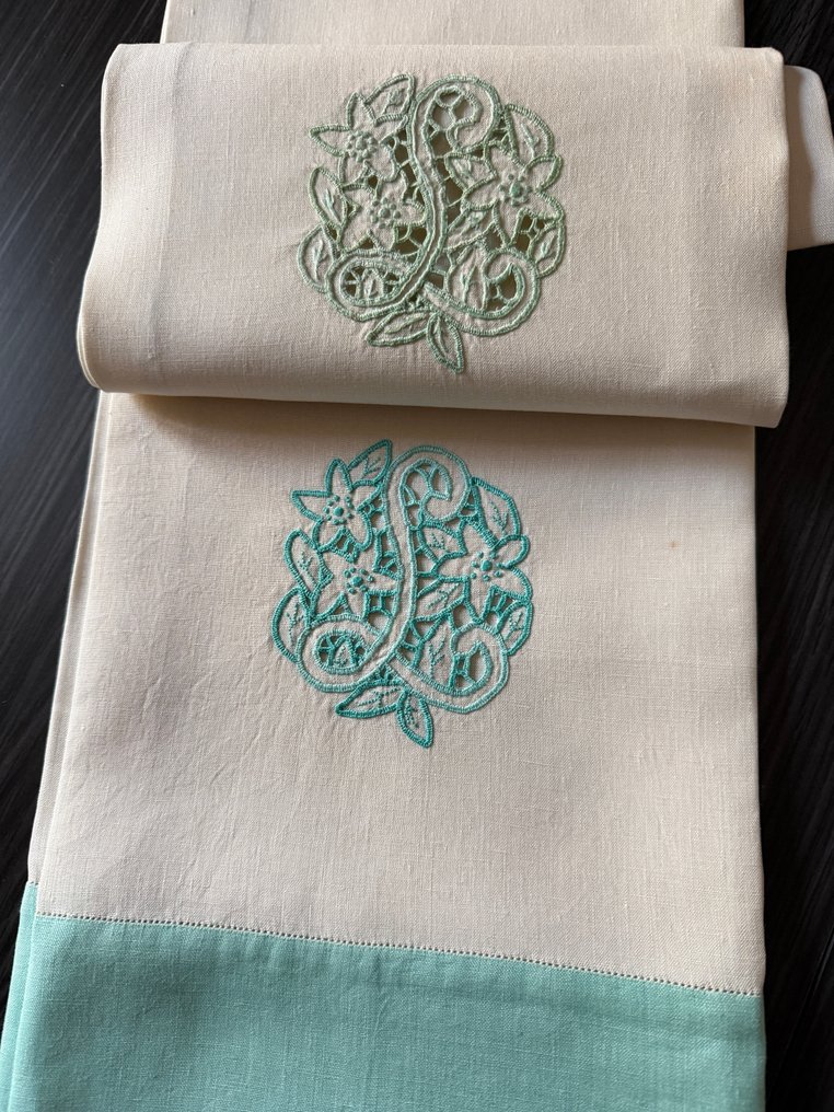 Asciugamani ricamati a mano - carved - Towel (2)  - 108 cm - 63 cm - Pure Linen #2.1