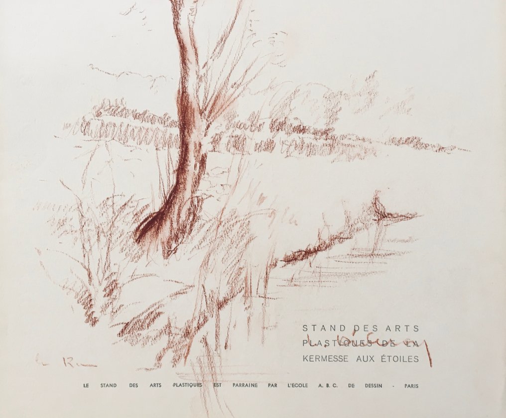 Louis Dideron (1901-1980) - L'étang - Sanguine originale signée #3.2