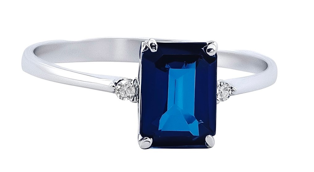 没有保留价 - 戒指 - 18K包金 白金 蓝宝石 - 钻石 #2.1