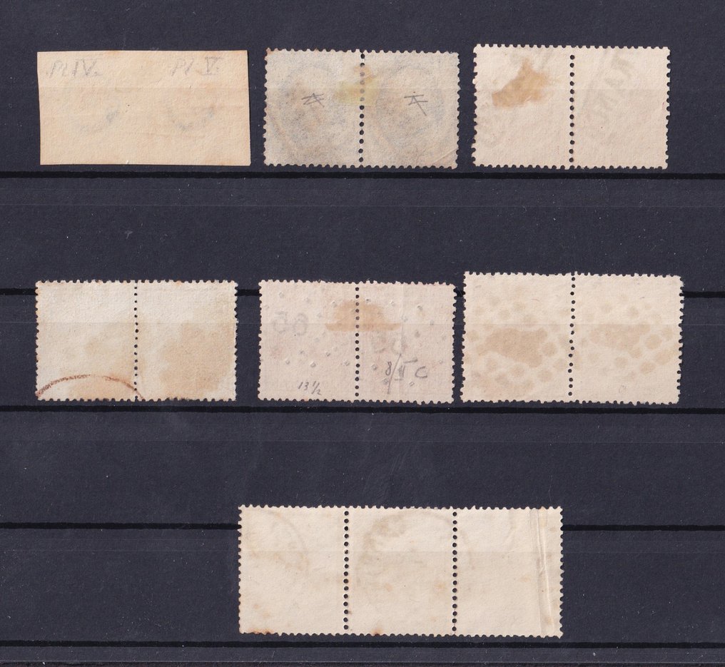 Paesi Bassi 1852/1869 - Selezione classica con NVPH 1, 4, 5, 7, 8 e 17 in parentesi e NVPH 18 in una striscia a 3. #1.0