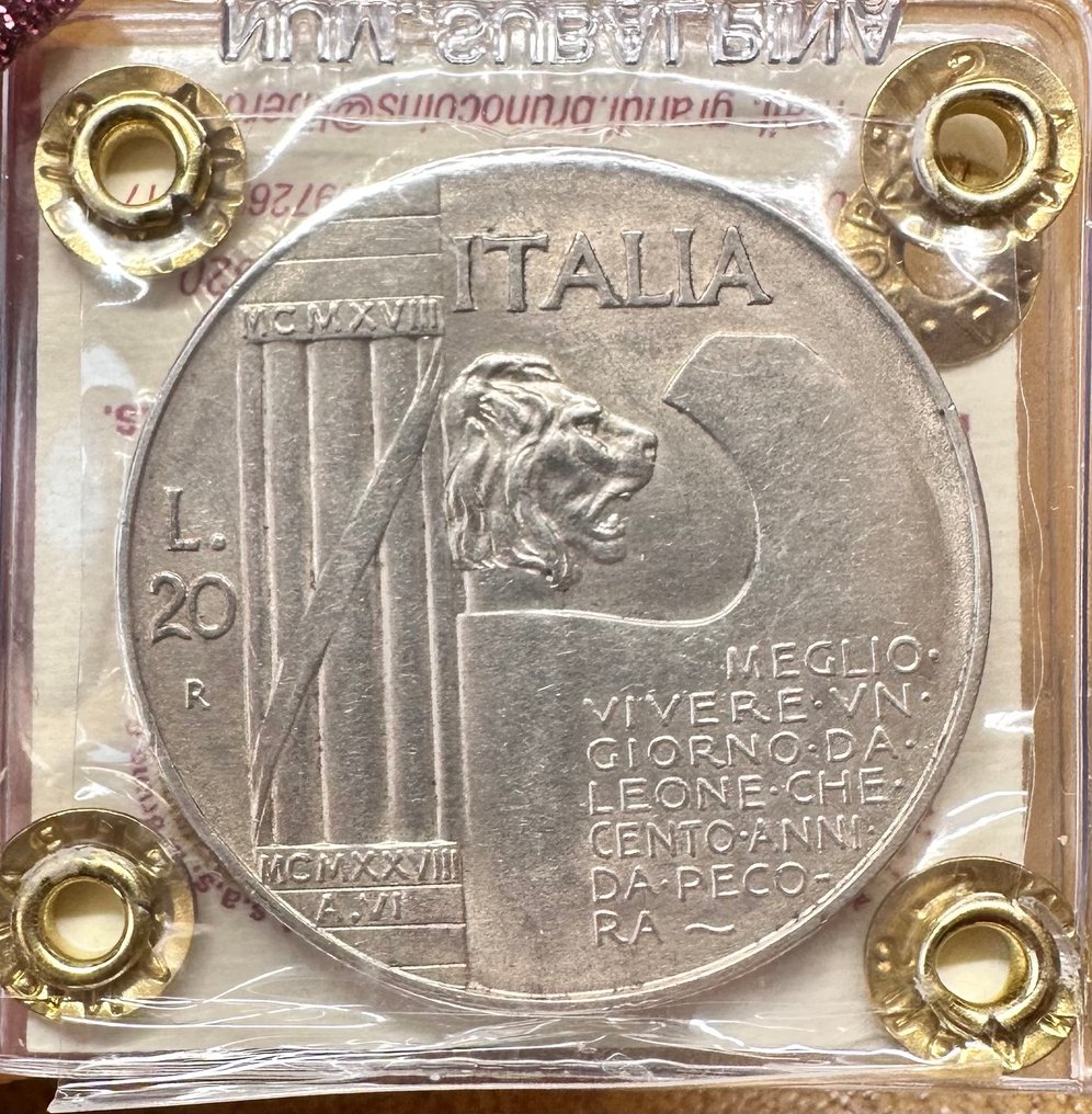 意大利， 王国 Vittorio Emanuele III. 20 Lire 1928 " Elmetto " #1.0
