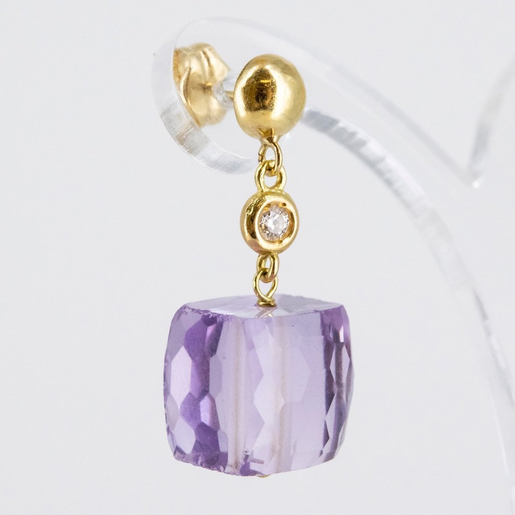 Boucles d'oreilles - 18 carats Or jaune Améthyste - Diamant #4.3