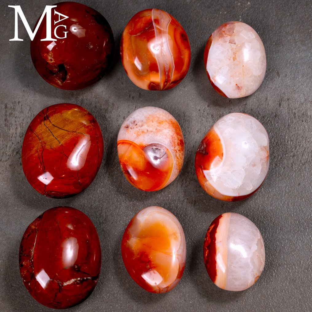 Λείαντοι Κεχριμπαρένιοι Λίθοι – Φυσική Συλλογή Πορτοκαλί και Κόκκινης Αγκάτης - Ύψος: 55 mm - Πλάτος: 55 mm- 1000 g #1.0