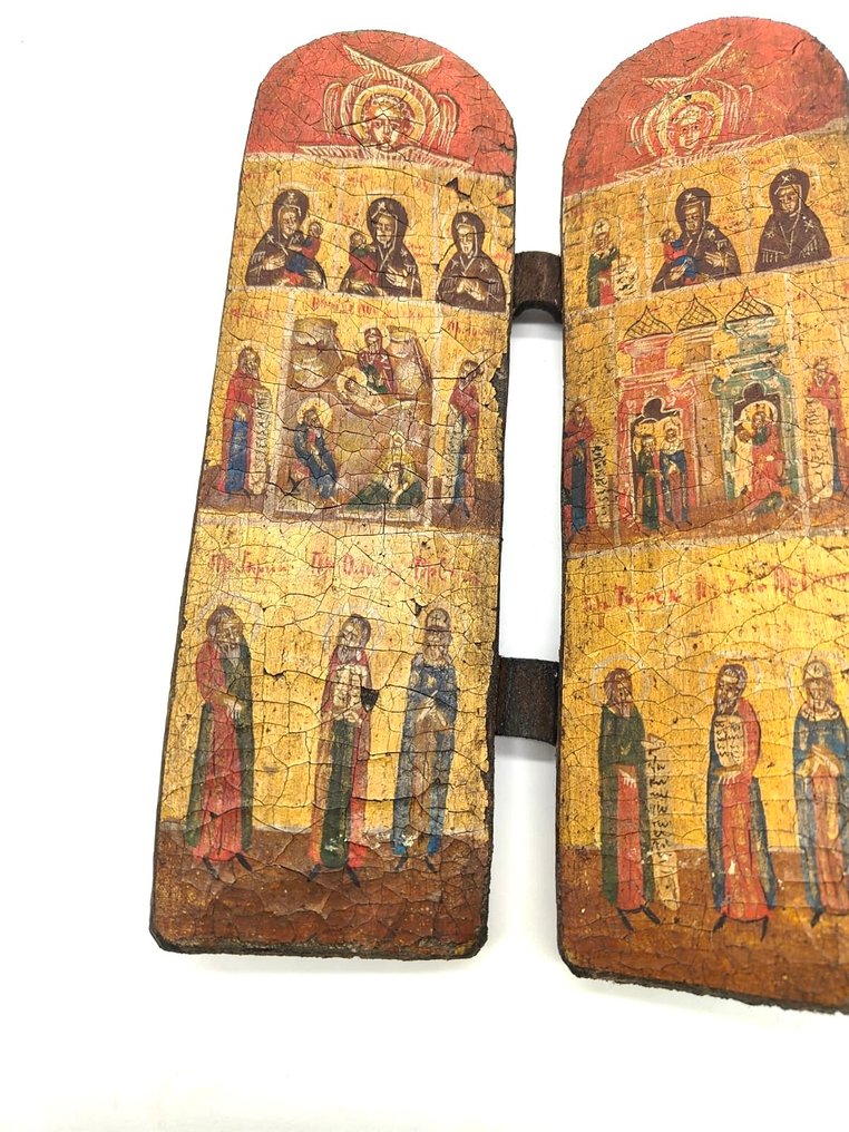 Icon - Mother of God - Sublime icon in two parts with finely decorated religious scenes. #2.1