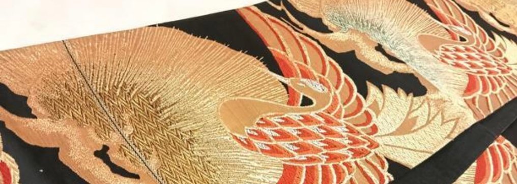 复古日本丸帯 - 金色与红色刺绣鹤图案 - 絲 - 日本 - 20世紀 #4.3