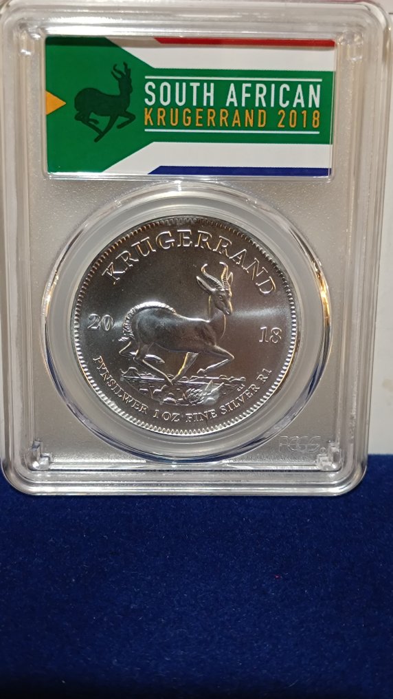 Dél-Afrika. 1 Rand 2018 Krugerrand, 1 Oz (.999), gradée par PCGS. MS69 (Nincs minimálár) #1.0