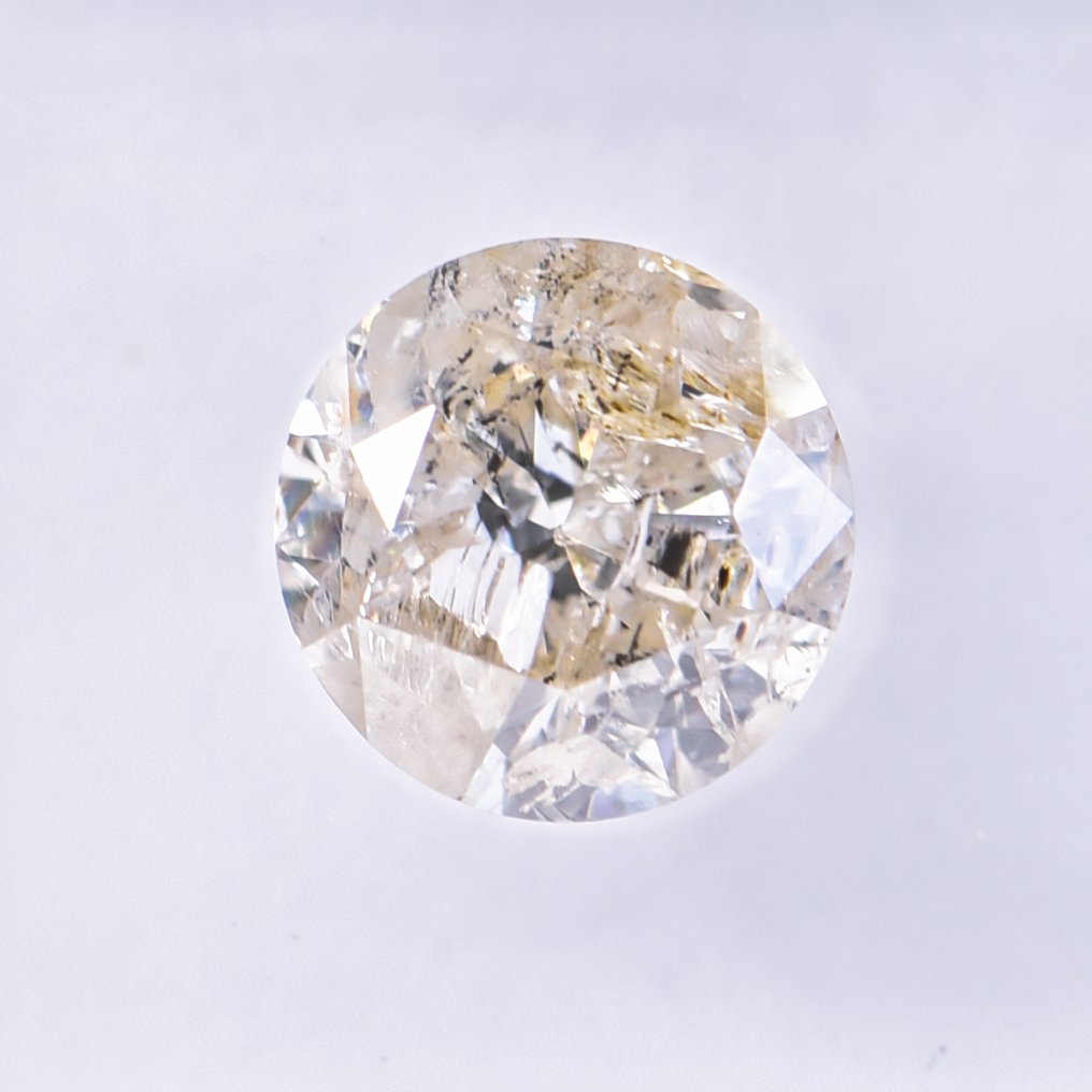 Fără preț de rezervă - 1 pcs Diamant (Colorat natural) - 1.00 ct - Rotund - Fancy light verzui, maroniu Galben - I2 - IGI (Institutul gemologic internațional) - VG VG #1.0