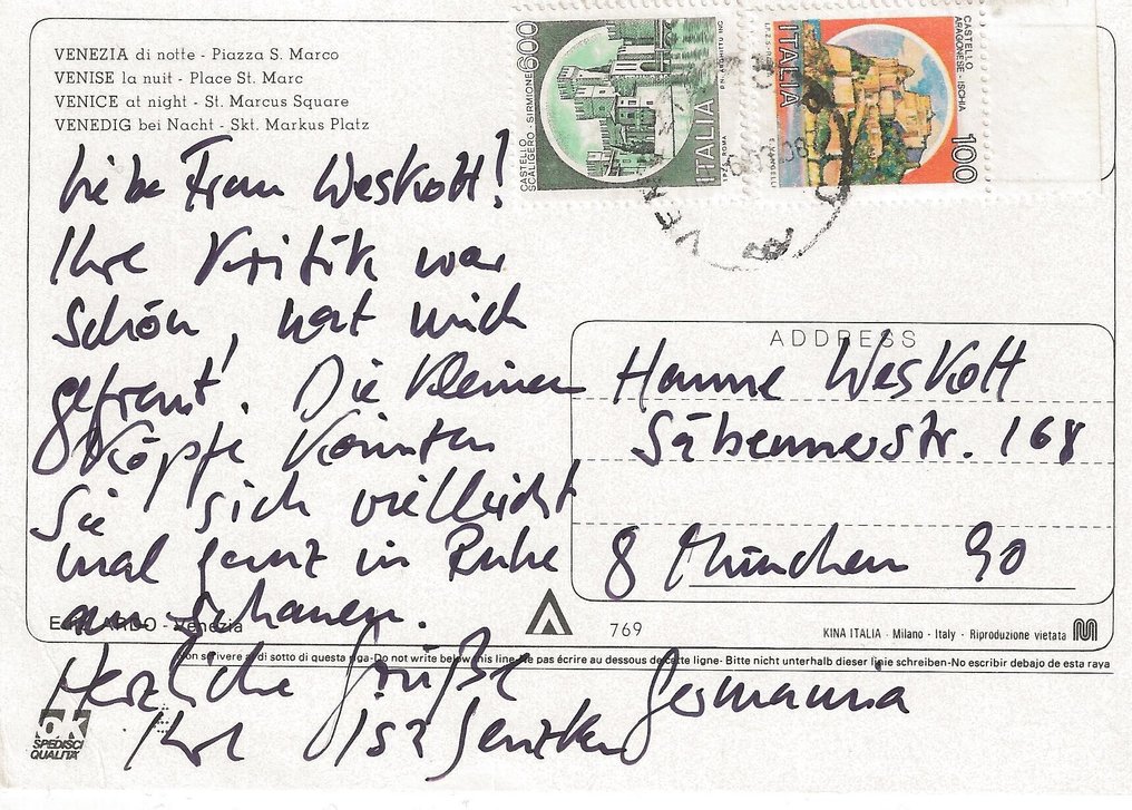 Signed; Isa Genzken - unique; art card (signed & written from Isa Genzken) - 2008 #3.2