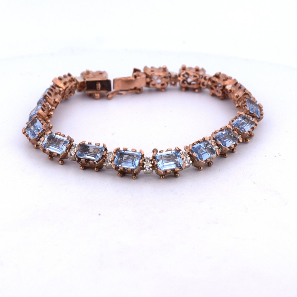 χωρίς τιμή ασφαλείας - Βραχιόλι - 9 kt. Ροζ χρυσό, Ασημί - 9.14ct. tw. Ακουαμαρίνης - Διαμάντι #1.0