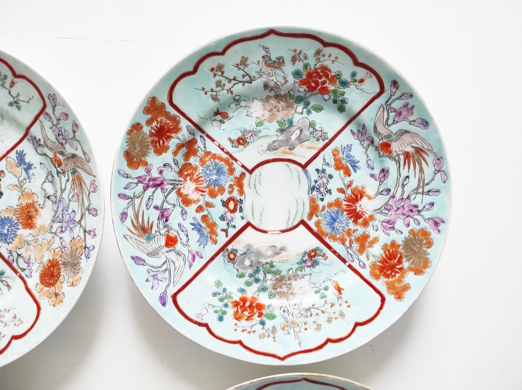 Πιάτο (4) - Kutani - Fleurs et oiseaux sur fond bleu - Πορσελάνη #4.3