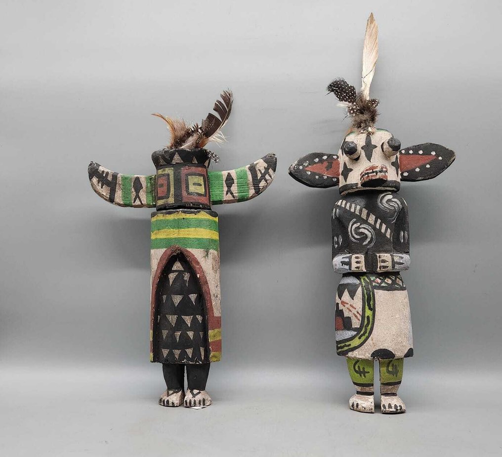 2 Poupées dans le style kachina hopi - 雕塑  (没有保留价) #1.0