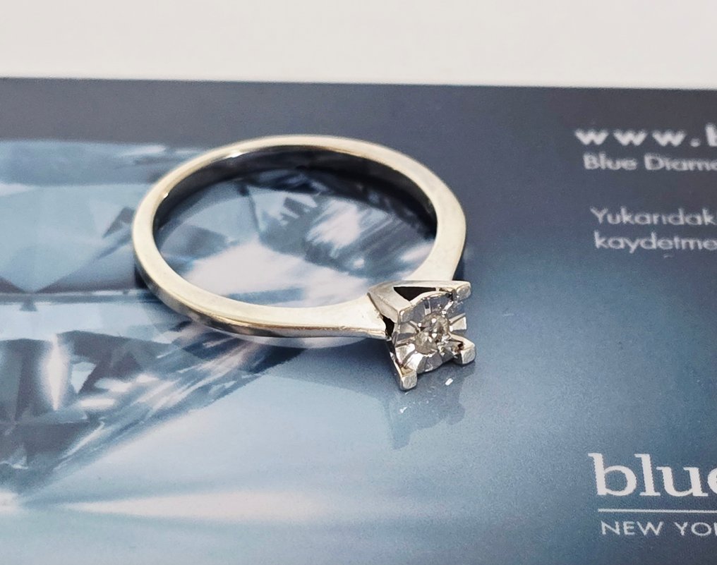 χωρίς τιμή ασφαλείας - Δαχτυλίδι - 8 καράτια Λευκός χρυσός -  0.10ct. tw. Διαμάντι (Φυσικό)  - Μπλε διαμάντια #2.1