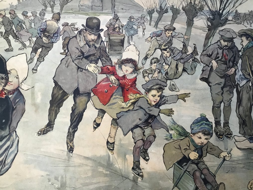 Malmberg. - Παλιά σχολική εικόνα «Χειμερινό τοπίο και παιχνίδι με τον πάγο» - Σχολικός χάρτης - χαρτί πάνω σε χαρτόνι #4.3