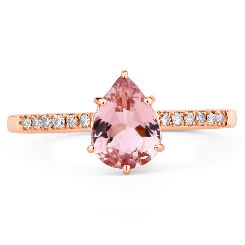 Gyűrű - 14 kt. Rózsa arany -  1.00ct. tw. Morganit - Gyémánt #1.0