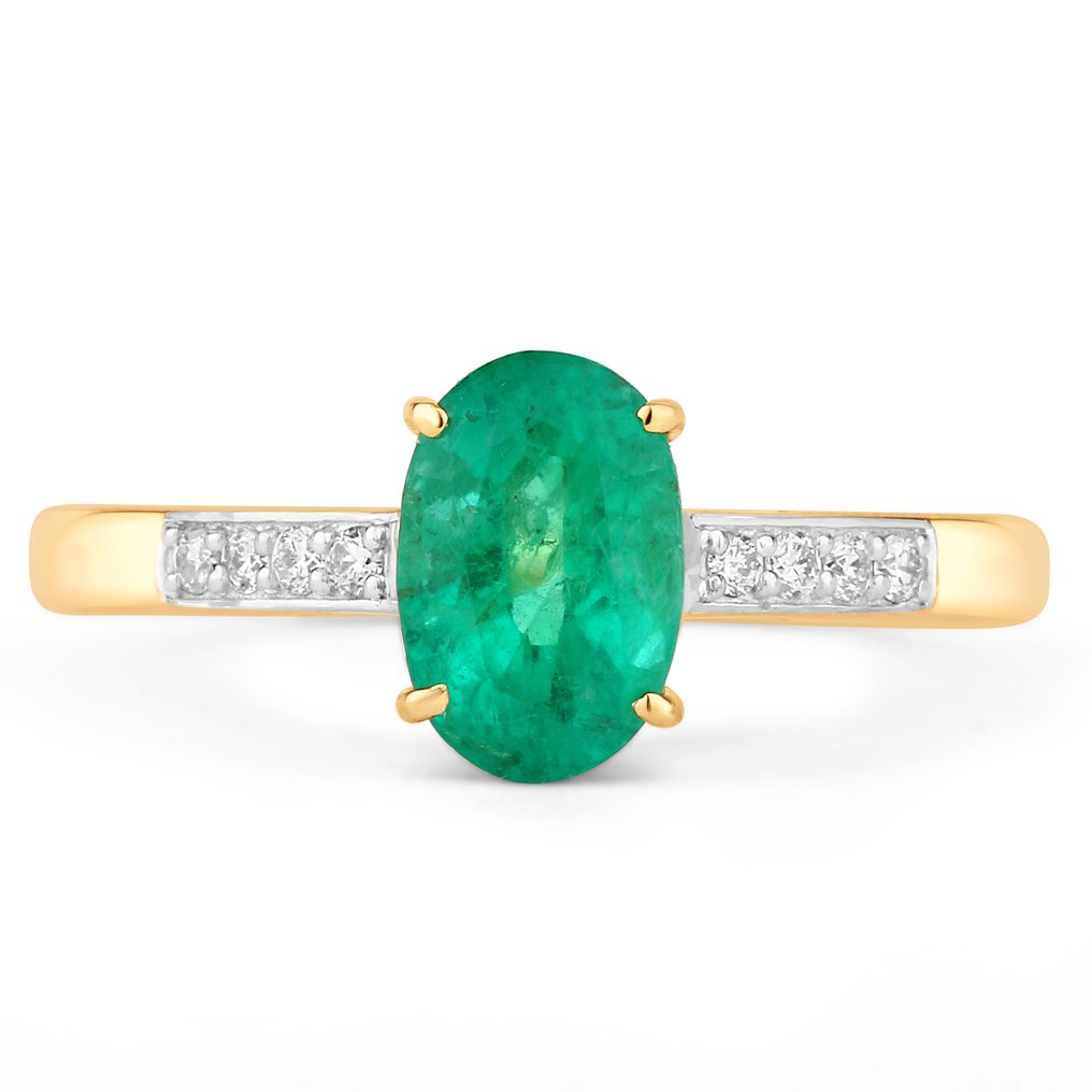 戒指 - 14K包金 黄金 -  1.14ct. tw. 祖母绿 - 钻石 #1.0