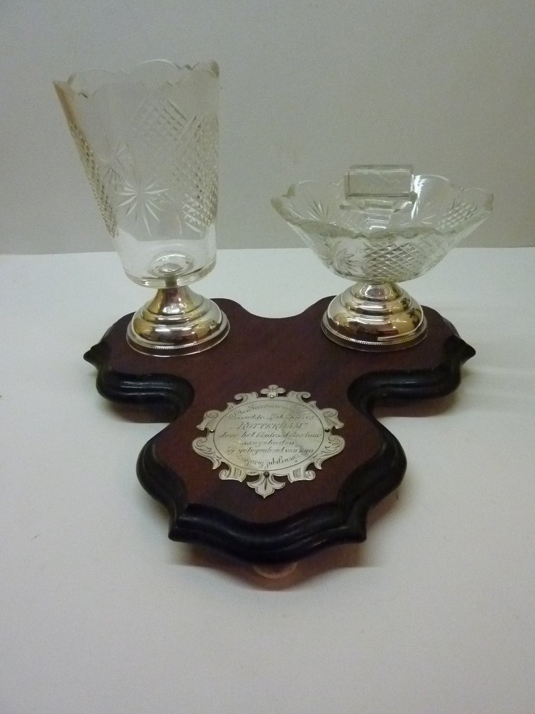 Scrumieră - Set de fumători din mahon antic, fără cutie pentru țigări, suport/aseptic cu potență din argint și #1.0