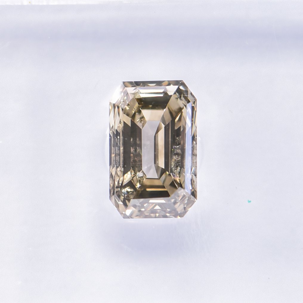 Ingen mindstepris - 1 pcs Diamant  (Naturfarvet)  - 1.02 ct - Smaragd - Fancy deep Grønlig, Brunlig Gul - SI2 - International Gemological Institute (IGI) #1.0