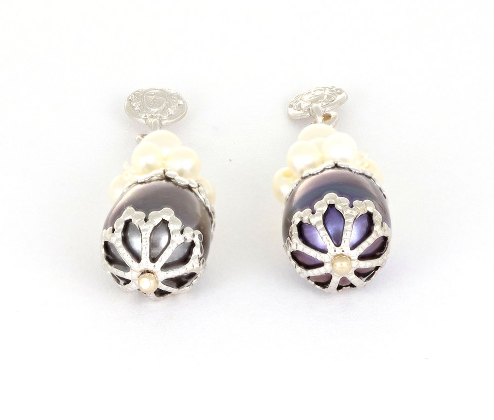 Sem preço de reserva - Brincos - 18 K Ouro branco - Pérola #1.0