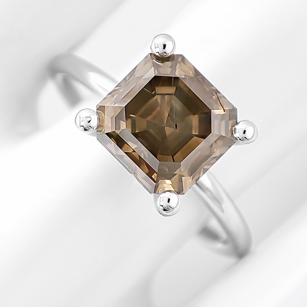 No reserve price - Ring - 14 kt. White gold - 3.03ct. tw. Diamond (Natural coloured) - IGI Certificate #1.0