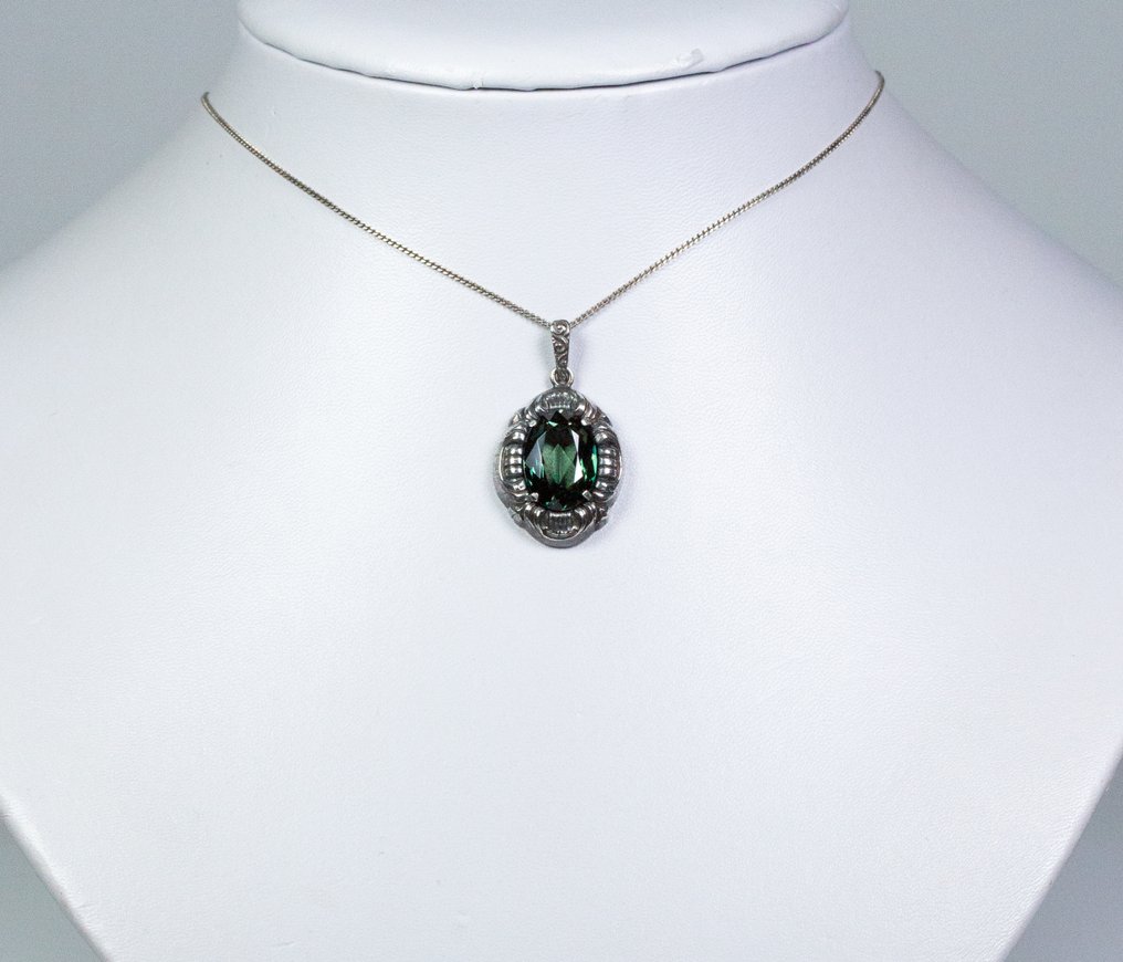 Jugendstil - prata 830 - espinélio verde - Colar com pingente #1.0