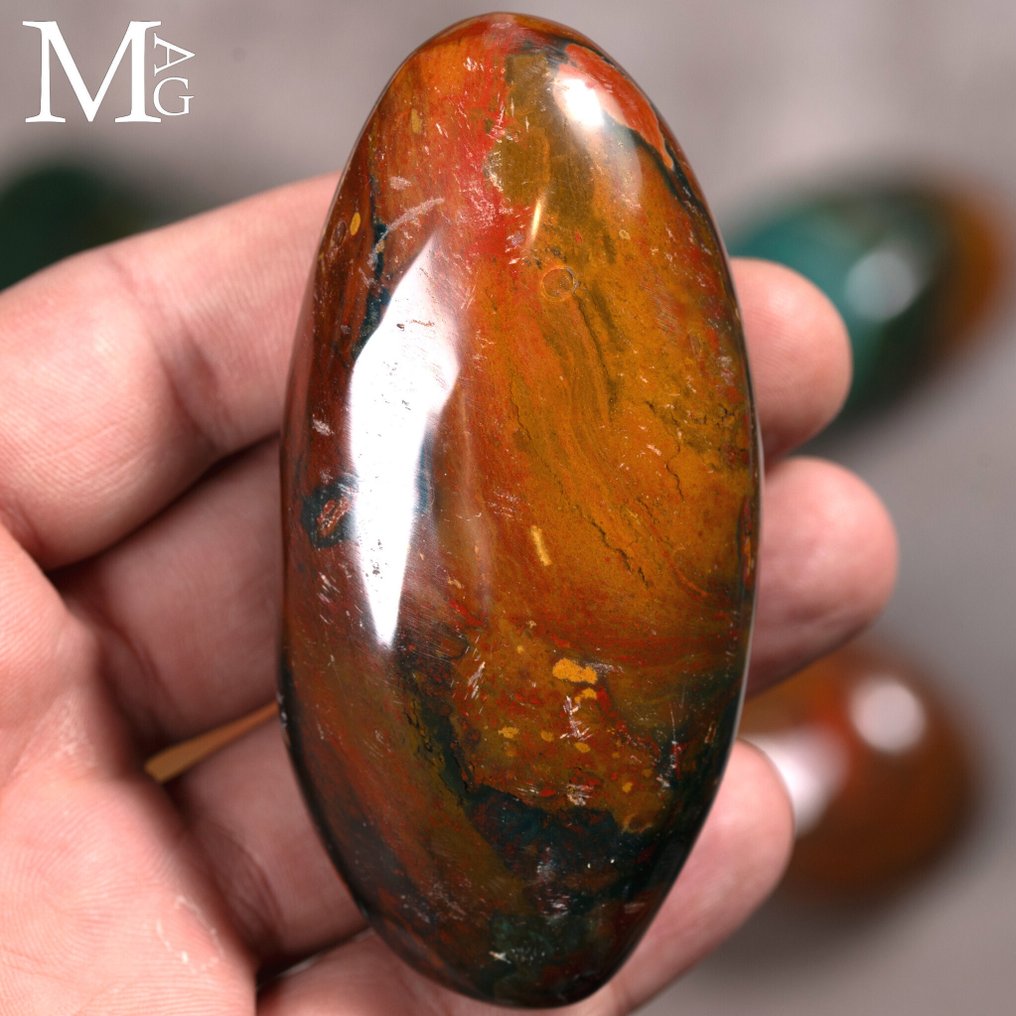 Agata Rossa e Verde – Λειασμένες Φυσικές Διαμορφώσεις Αγάτα Τίγρης - Πέτρες παλάμης - Ύψος: 55 mm - Πλάτος: 55 mm- 894 g #1.0