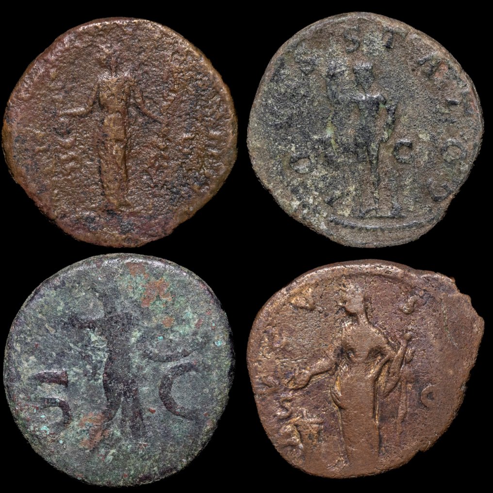 Római Birodalom. Commodus (AD 177-192). Lote de 4 monedas Sestercios y Ases Antonino Pio, Faustina, Gordiano y Adriano (Nincs minimálár) #1.0
