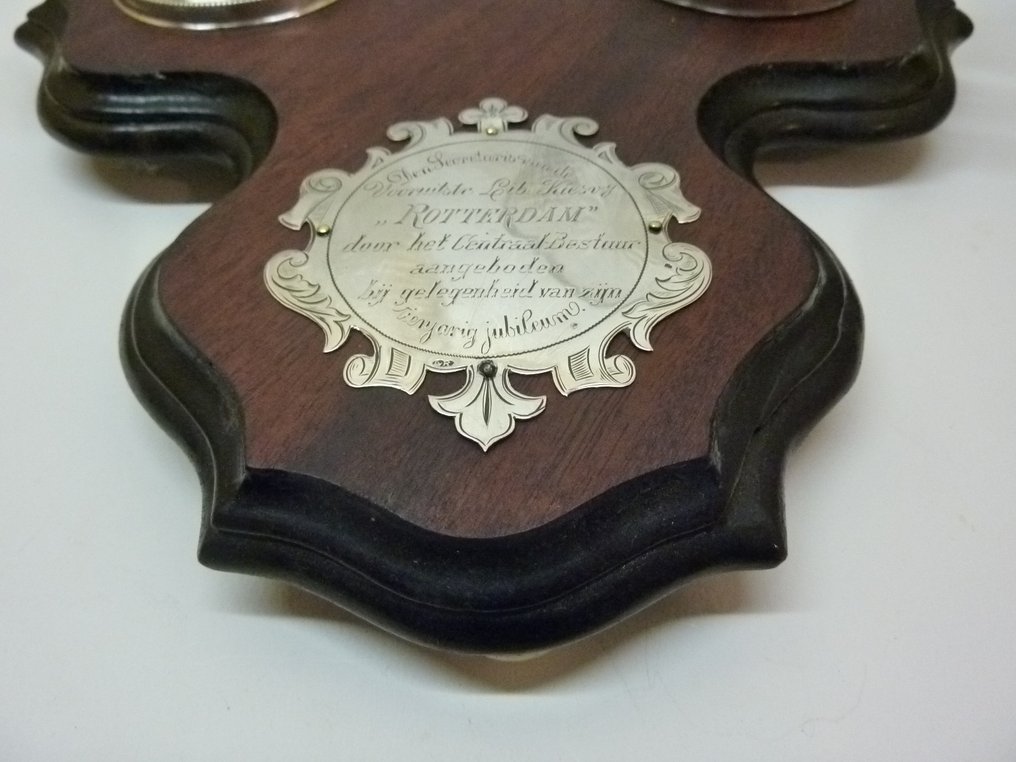 Scrumieră - Set de fumători din mahon antic, fără cutie pentru țigări, suport/aseptic cu potență din argint și #3.2