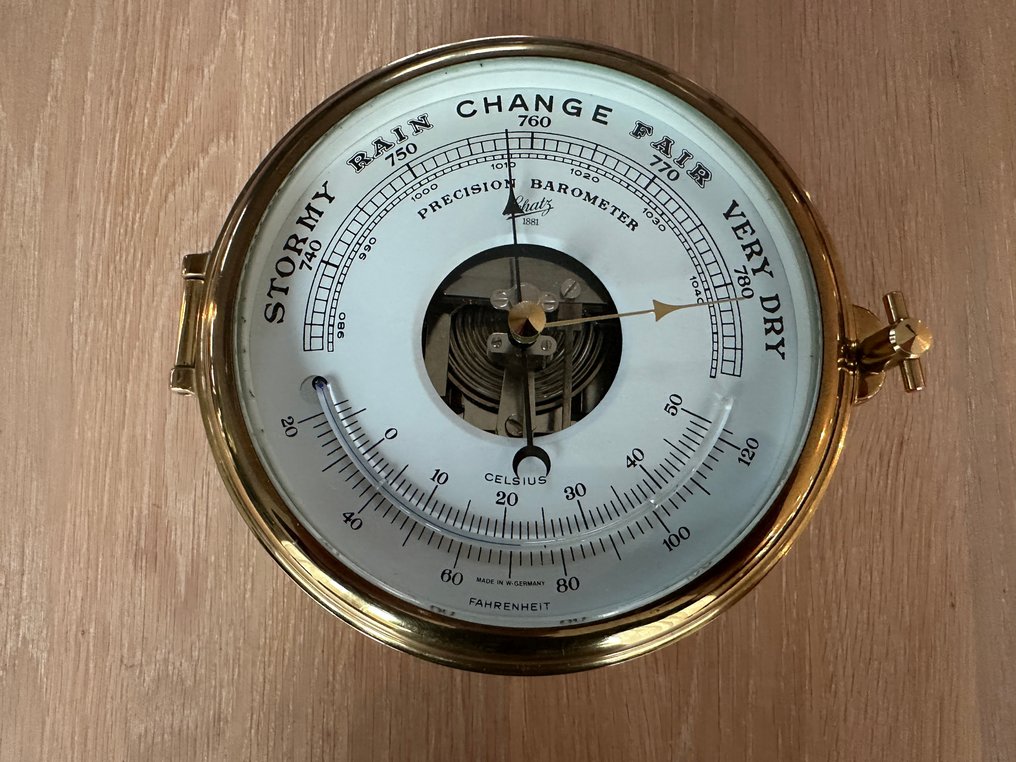 Schatz - Stacja meteorologiczna (2) - Zegar pokładowy i barometr, mosiądz i szkło, w stanie niemal jak nowy. - vintage; w pełni sprawny #1.0
