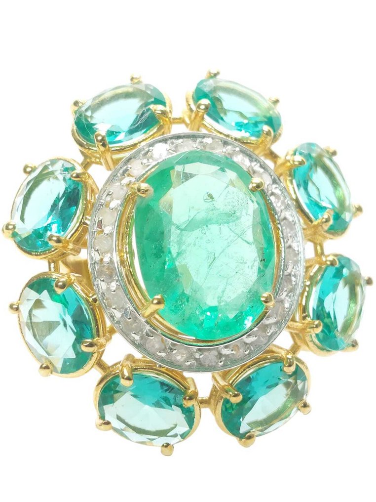 Nincs minimálár - Gyűrű - 9 Kt Ezüst, Sárga arany Smaragd - Vegyes drágakövek #3.2