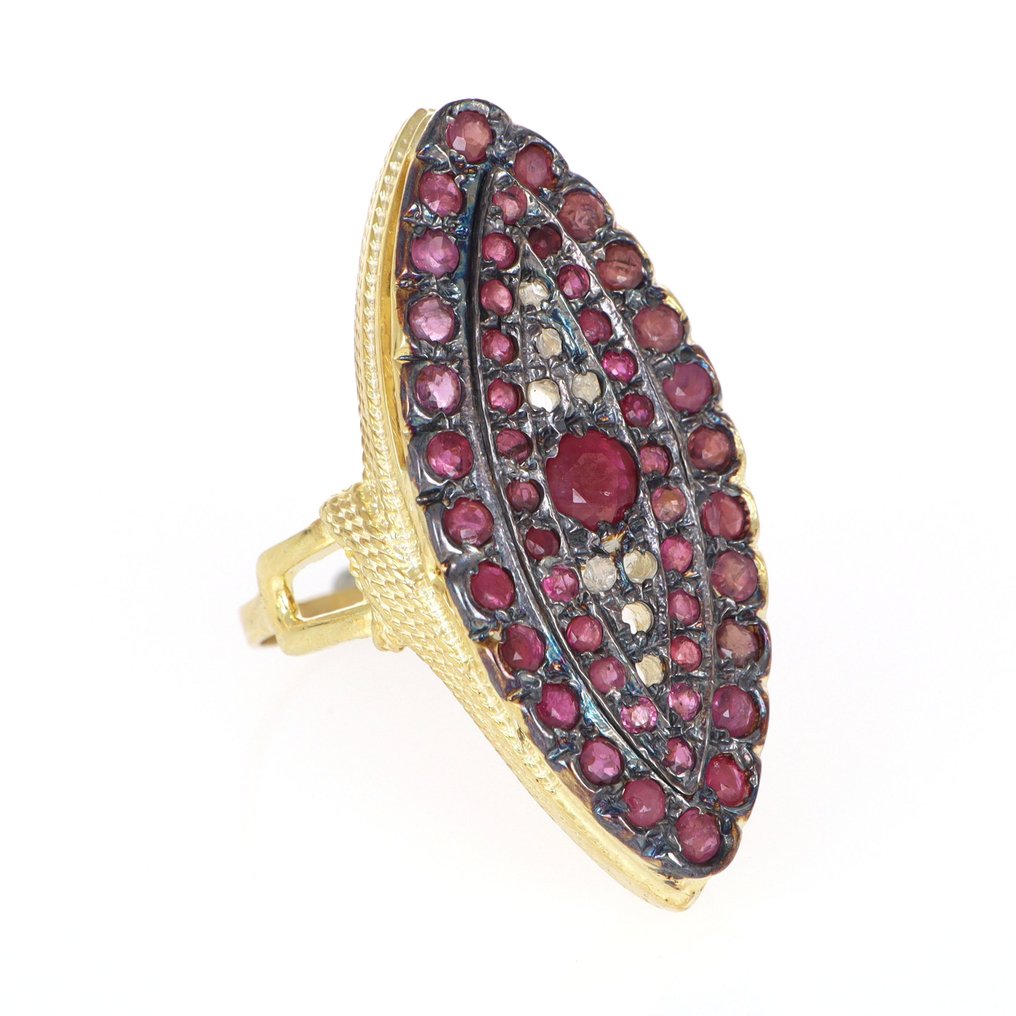 χωρίς τιμή ασφαλείας - Δαχτυλίδι - 14 καράτια Κίτρινο χρυσό, Ασημί Ρουμπίνι - Διαμάντι #1.0