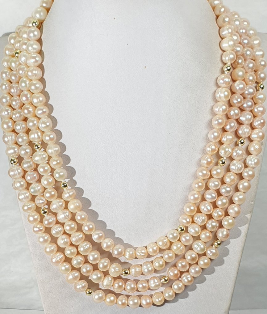 Perolas Melocoton Cor Natural Água Doce - Símbolo de Pureza - Fecho prata 925 - Colar #1.0