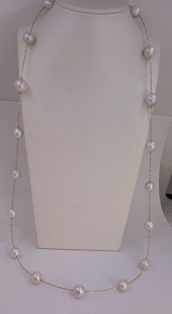 頸鏈 - 18 克拉 黃金, 12x13.5毫米圆形南海珍珠 #4.3