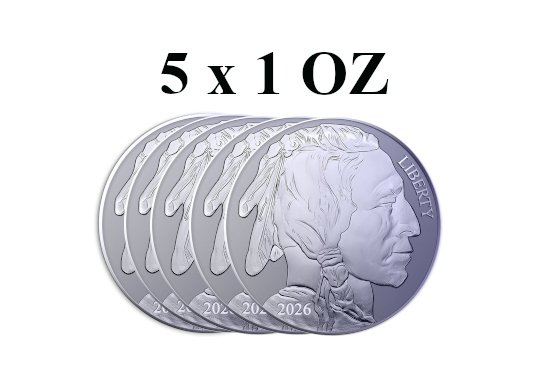 États-Unis. 5 x 1 oz 2026 .9995 Fine Titanium Buffalo Round BU (Sans prix de réserve) #1.0