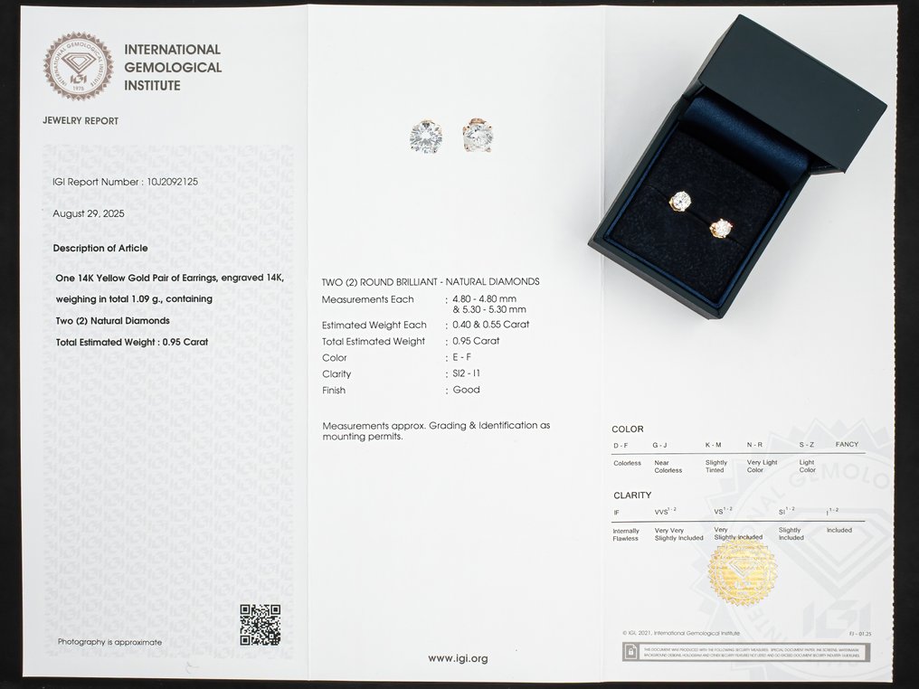 Zonder minimumprijs - Oorstekers - 14 karaat IGI, Witgoud - 0.95ct. tw. Diamant (Natuurlijk) #4.3