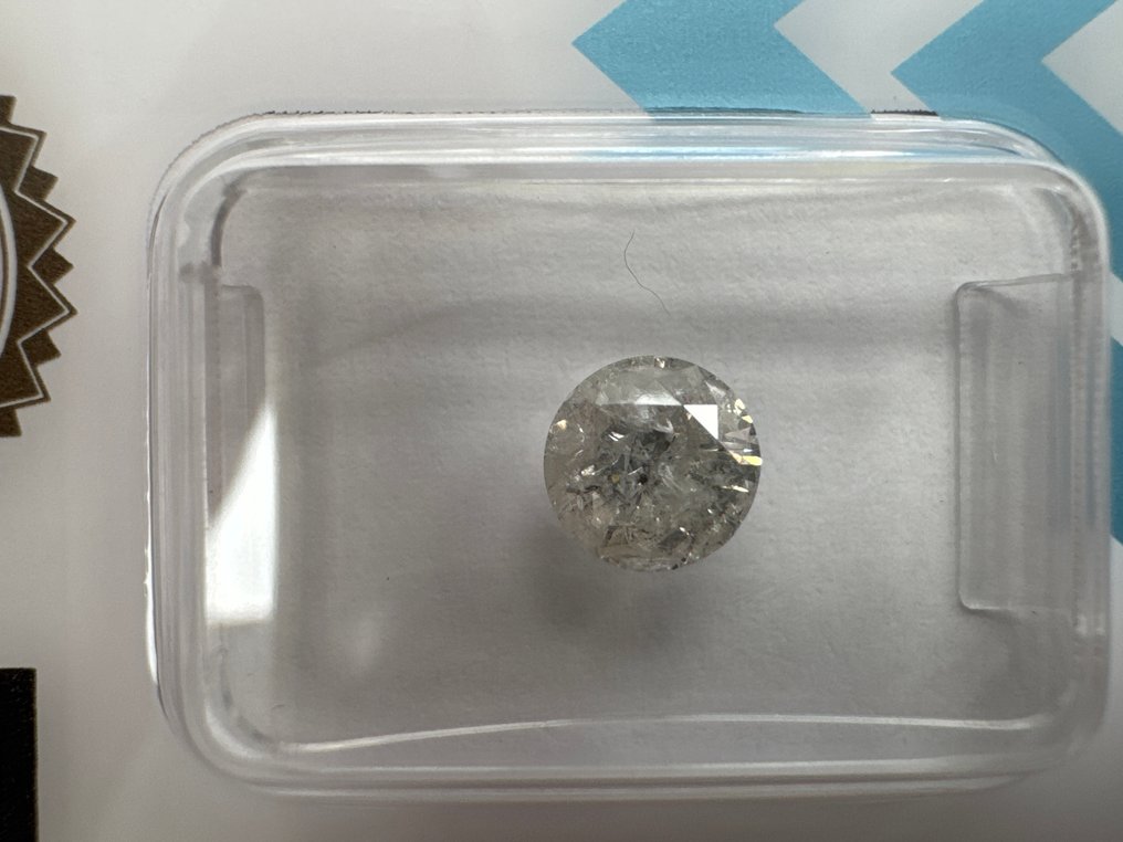 Fără preț de rezervă - 1 pcs Diamant (Natural) - 0.93 ct - Rotund - K - I2 - IGI (Institutul gemologic internațional) - Gri palid #2.1