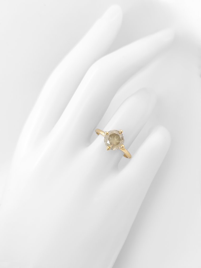 Zonder minimumprijs - Ring - 14 karaat Geel goud - 2.03ct. tw. Diamant (Natuurlijk gekleurd) - IGI-certificaat #3.2