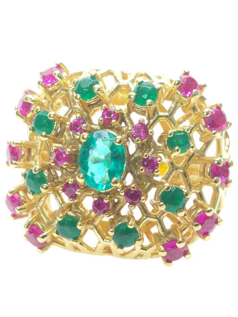 Nincs minimálár - Gyűrű - 9 Kt Ezüst, Sárga arany Smaragd - Vegyes drágakövek #1.0