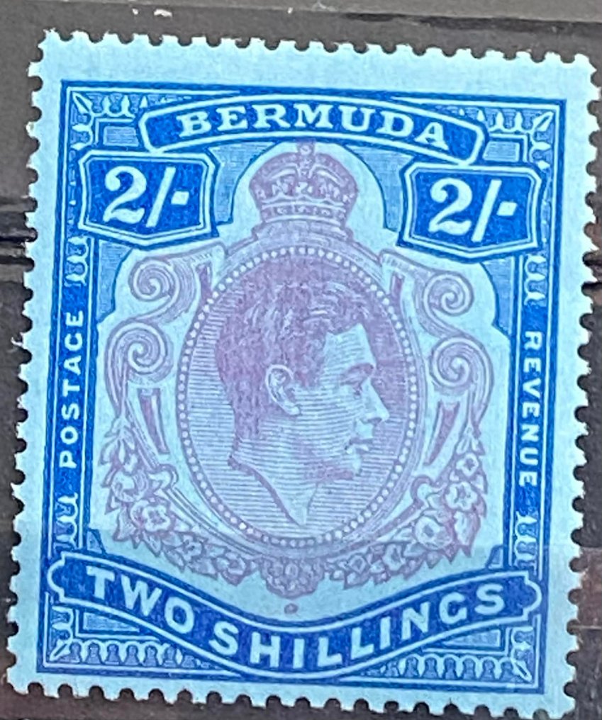 Bermudes 1938 - KGVI 2S Violet & Bleu sur Bleu 4 perforations et nuances différentes non vérifiées SG 2024 #3.2