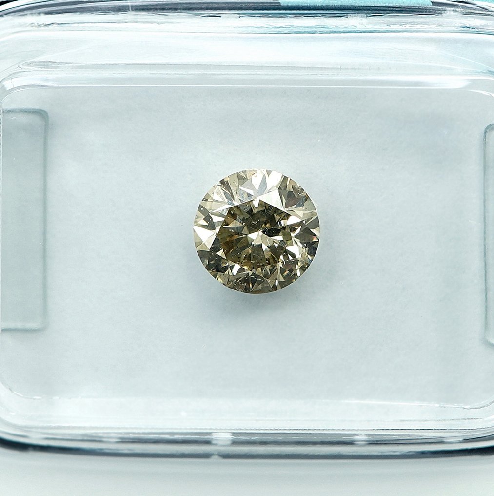 χωρίς τιμή ασφαλείας - 1 pcs Διαμάντι (Φυσικού χρώματος) - 0.75 ct - Στρογγυλό - Fancy light Καφετί Κίτρινο - I2 - International Gemological Institute (IGI) #2.1