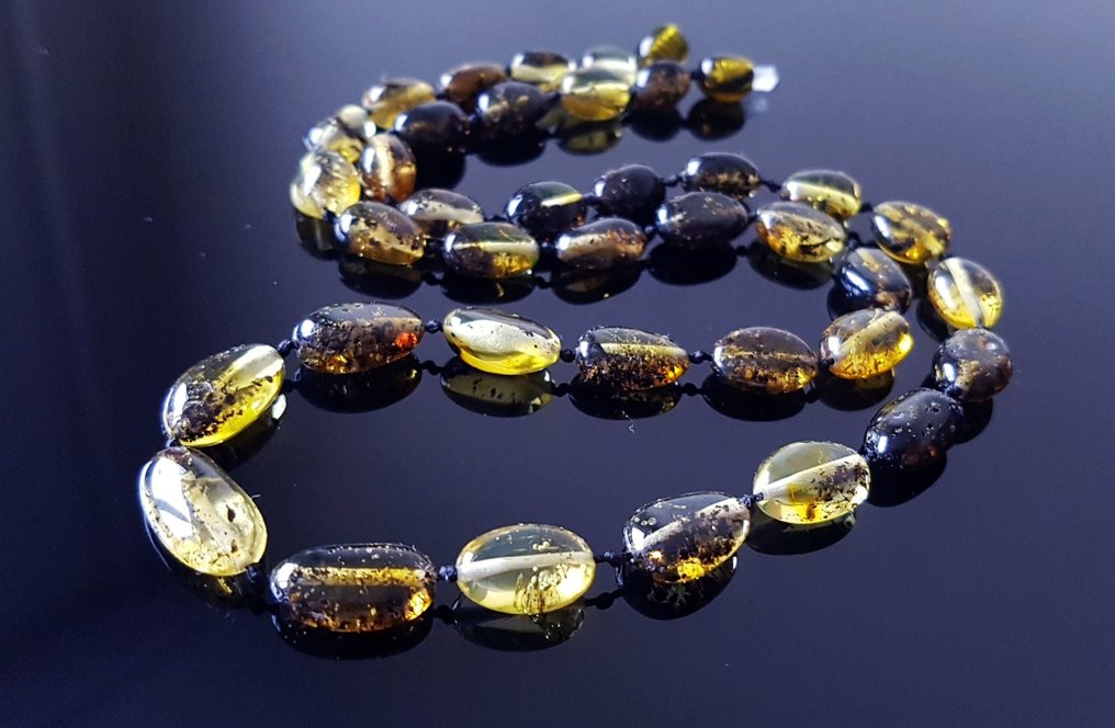 Bernstein Halskette - Echtes grünes baltisches Bernstein-Halskette mit Oliven-Perlen- 12 g #2.1