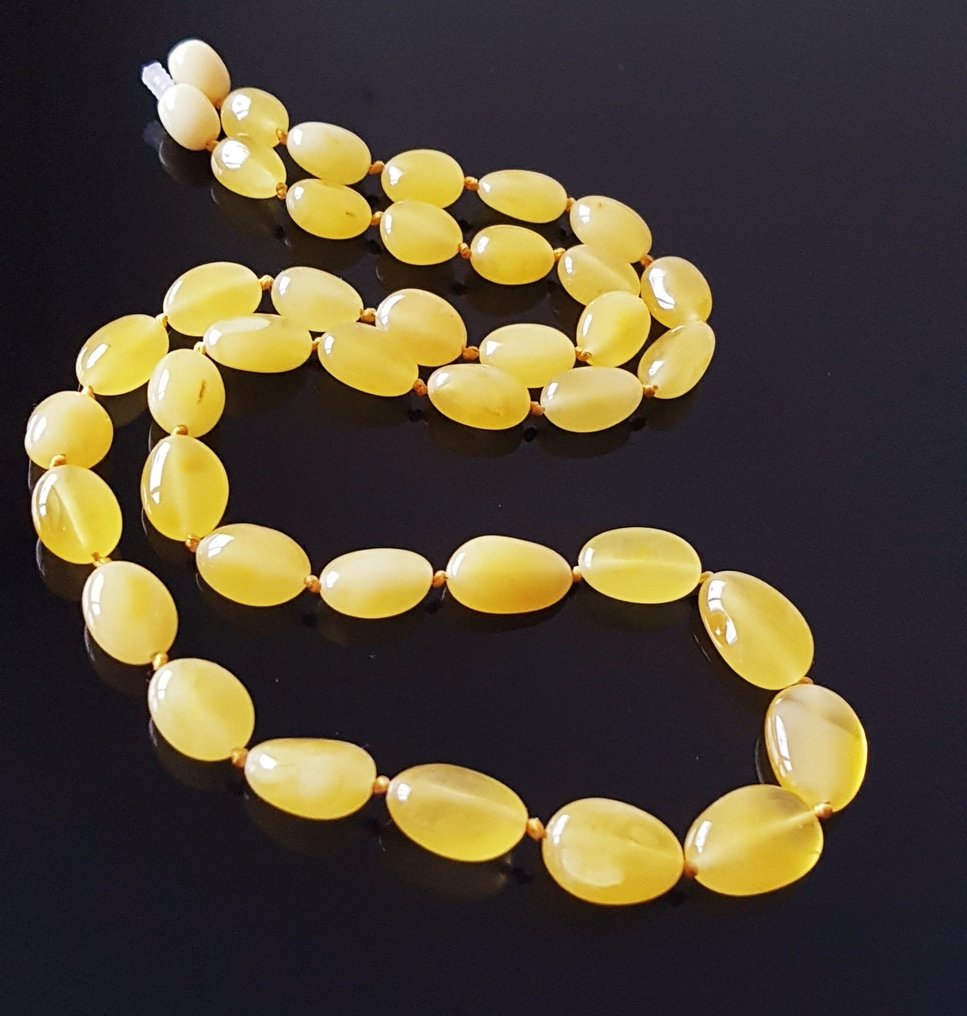 Chihlimbar Colier - Colier rar din chihlimbăr baltic autentic de butterscotch, cu mărgele de măslin- 15 g #1.0