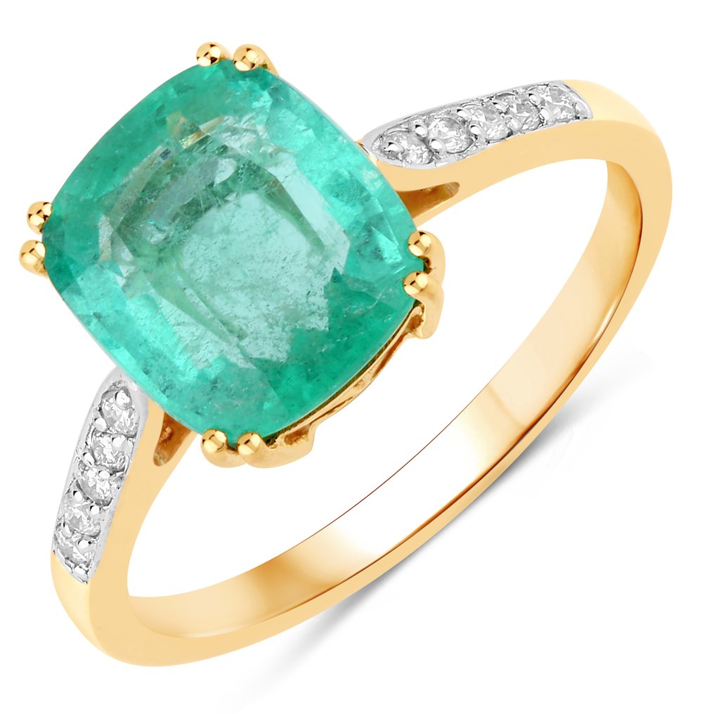 Ring - 14 karat Gulguld - 2.41ct. tw. Smaragd - Diamant #1.0