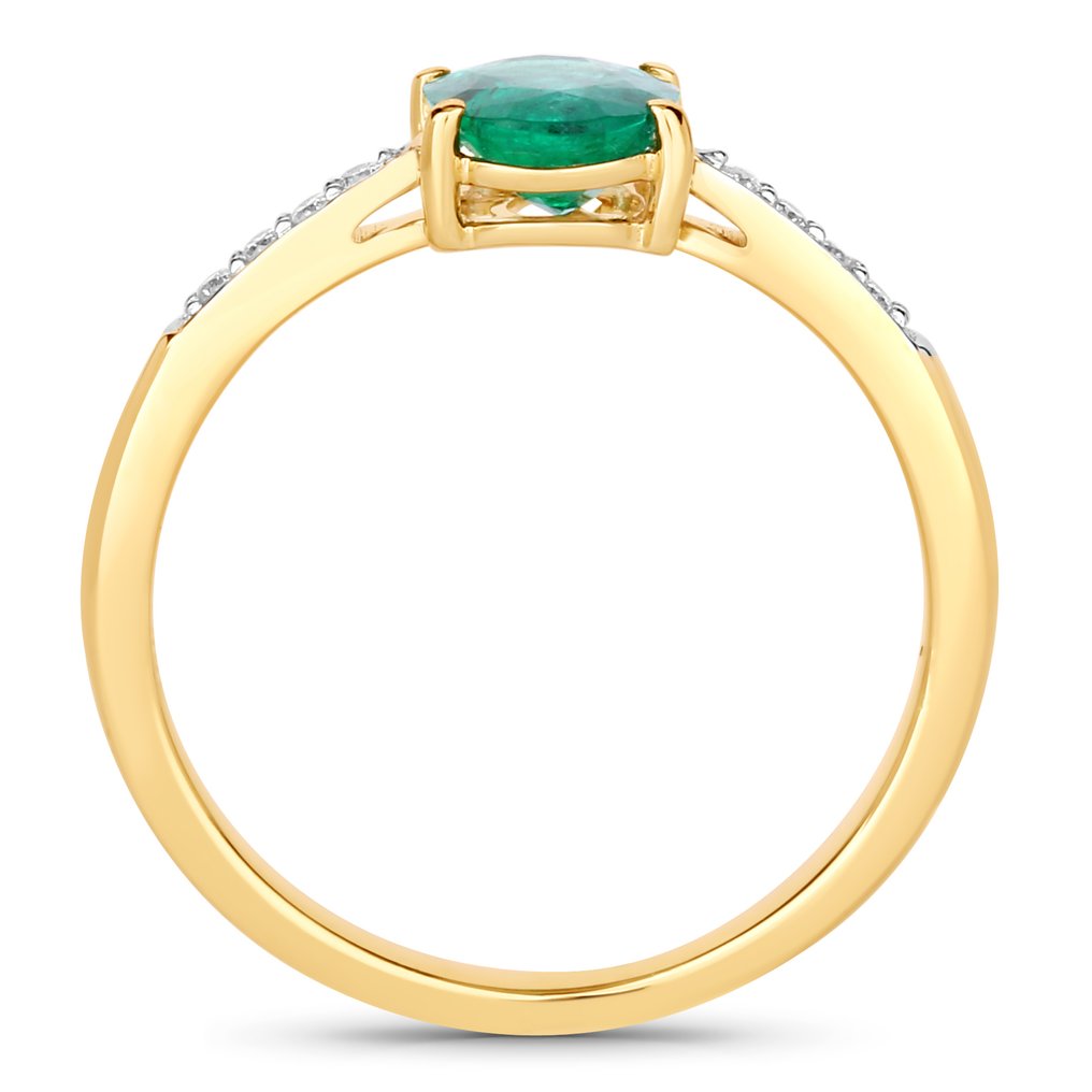 Ring - 14 kt. Yellow gold -  0.90ct. tw. Emerald - Diamond #4.3