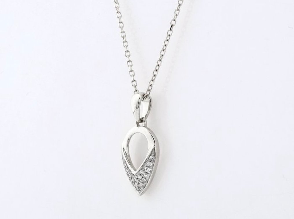 Nincs minimálár - Nyaklánc - 14 kt. Fehér arany -  0.04ct. tw. Gyémánt (Természetes)  - Gyémánt #2.1