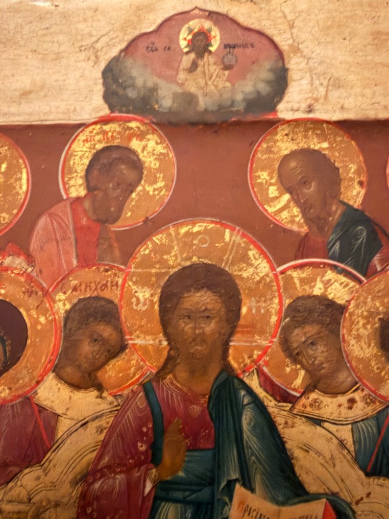 标志 - 祈祷图长卷, 基督在宝座上，周围环绕着使徒和圣人。 - 木 #3.2