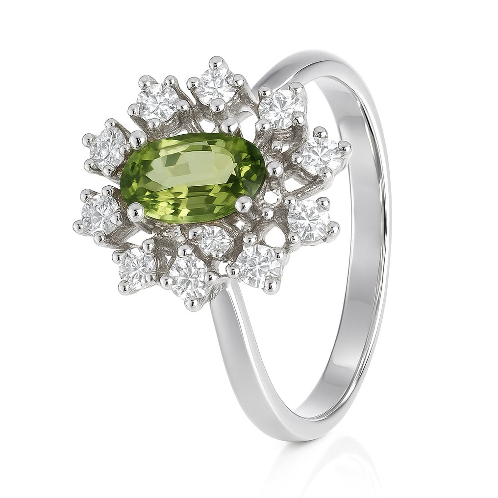 Ring - 18 kt. White gold -  0.52ct. tw. Tourmaline - Diamond #1.0