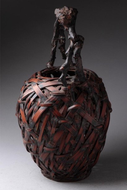 Susudake竹花篮配天然木柄 - 竹 - 日本 - 1900-2000 #3.2