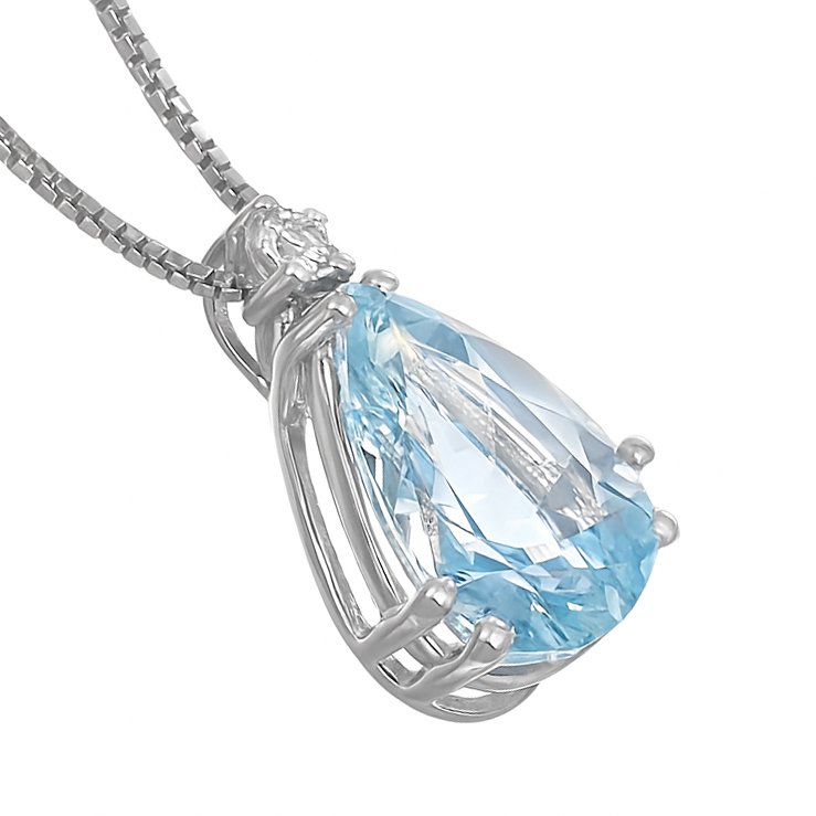 吊坠项链 - 18K包金 白金 -  1.98ct. tw. 海蓝宝石 - 钻石 #1.0