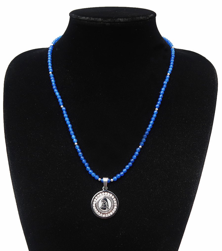 蓝宝石 - 圣母玛利亚的光辉——恩典、和平与神圣保护——扣环，925纯银珍珠 - 頸鏈 #1.0