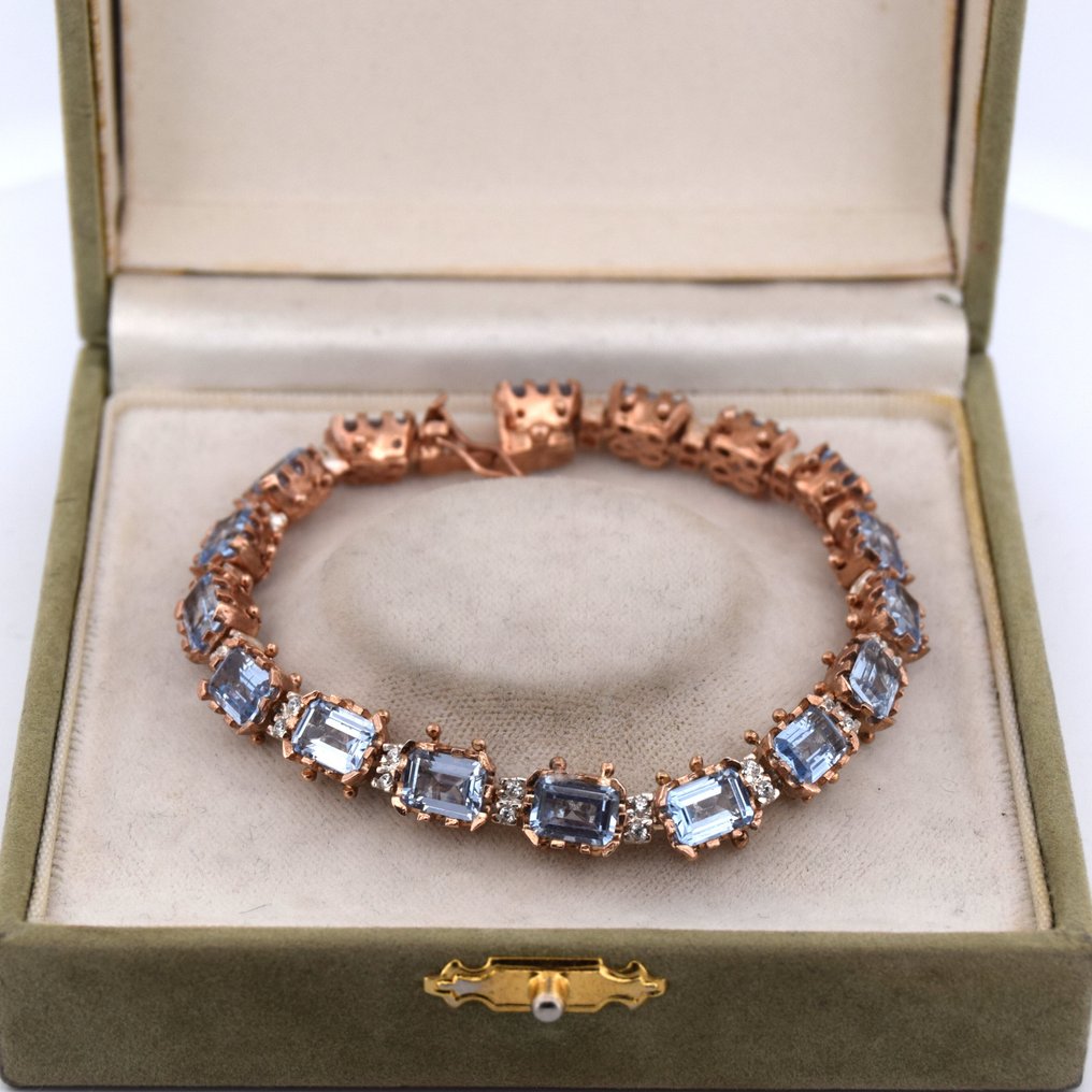 χωρίς τιμή ασφαλείας - Βραχιόλι - 9 kt. Ροζ χρυσό, Ασημί - 9.14ct. tw. Ακουαμαρίνης - Διαμάντι #1.0